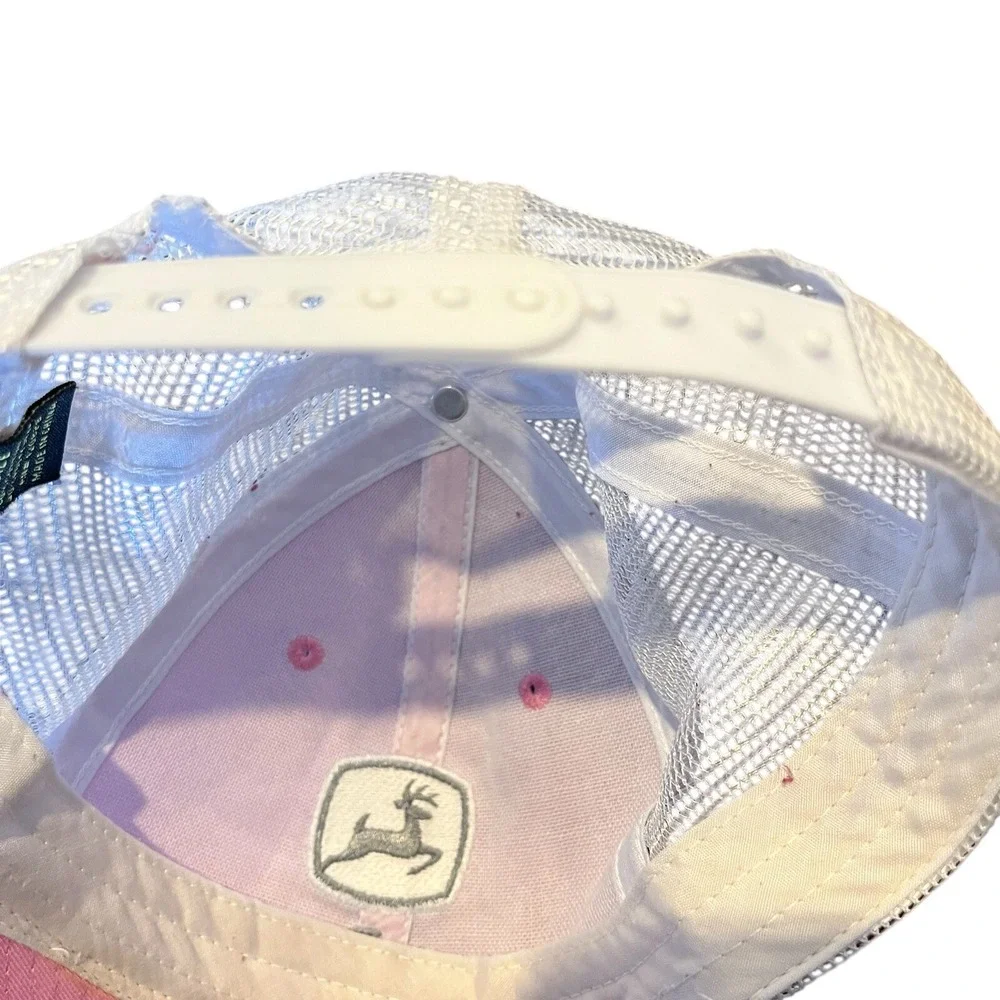 John Deere Trucker Hat Womens Pink White Mesh Snapback Cap Farm Workwear